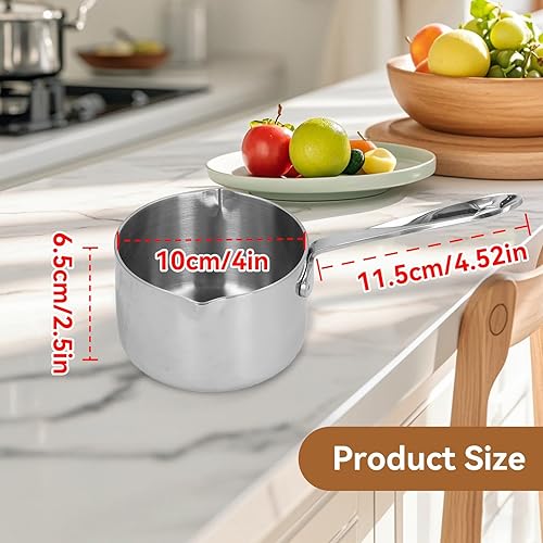 Miniatura 3 de Cacerola de acero inoxidable, olla de fusión de mantequilla de 10 onzas, calentador de mantequilla con boquillas dobles y mango largo para estufa de