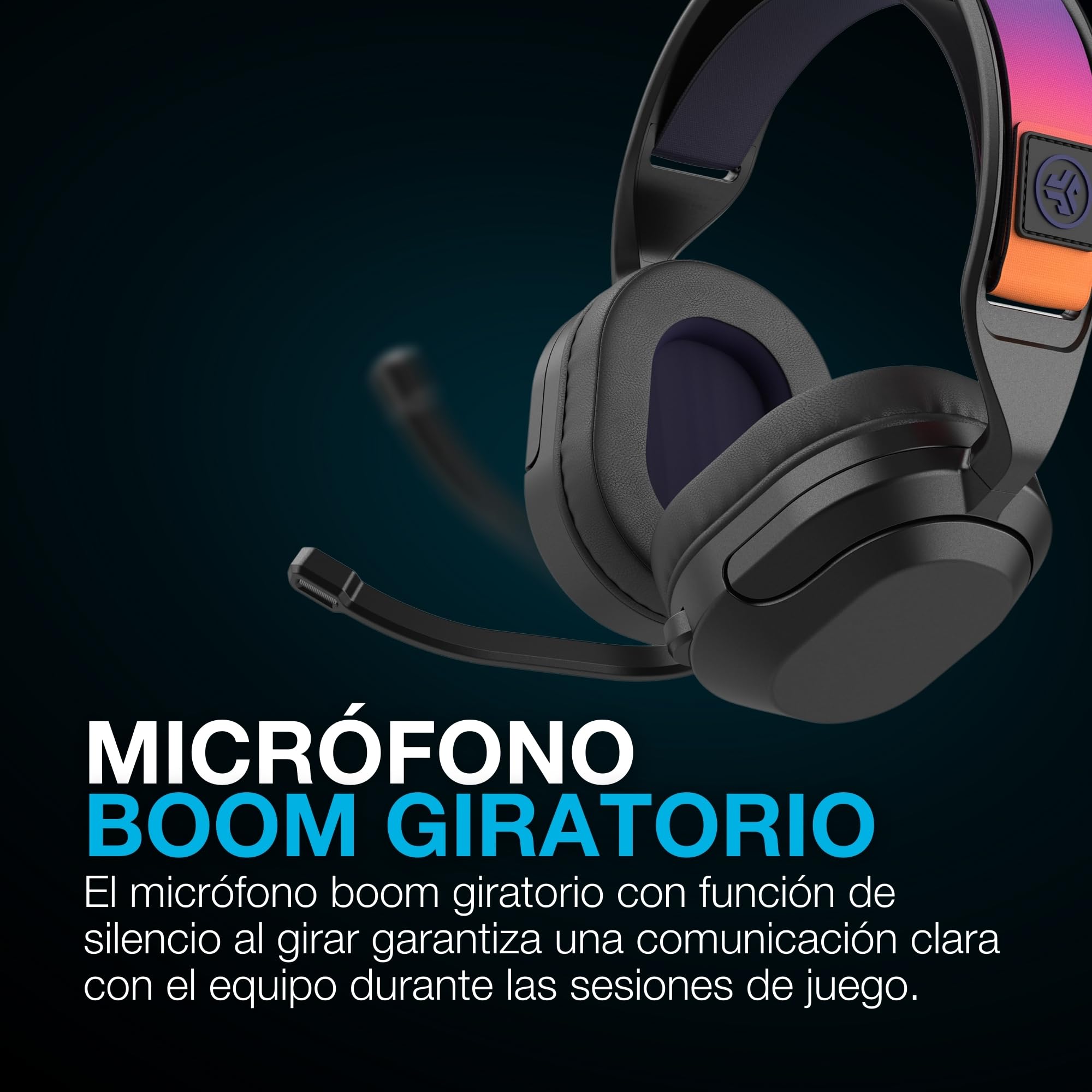 JLab Nightfall Auriculares Gaming Inalámbricos Over-Ear - Auriculares Gaming con Micrófono para PC/PlayStation/Nintendo Switch - Controlador de 50mm, Almohadillas de Espuma Cloud