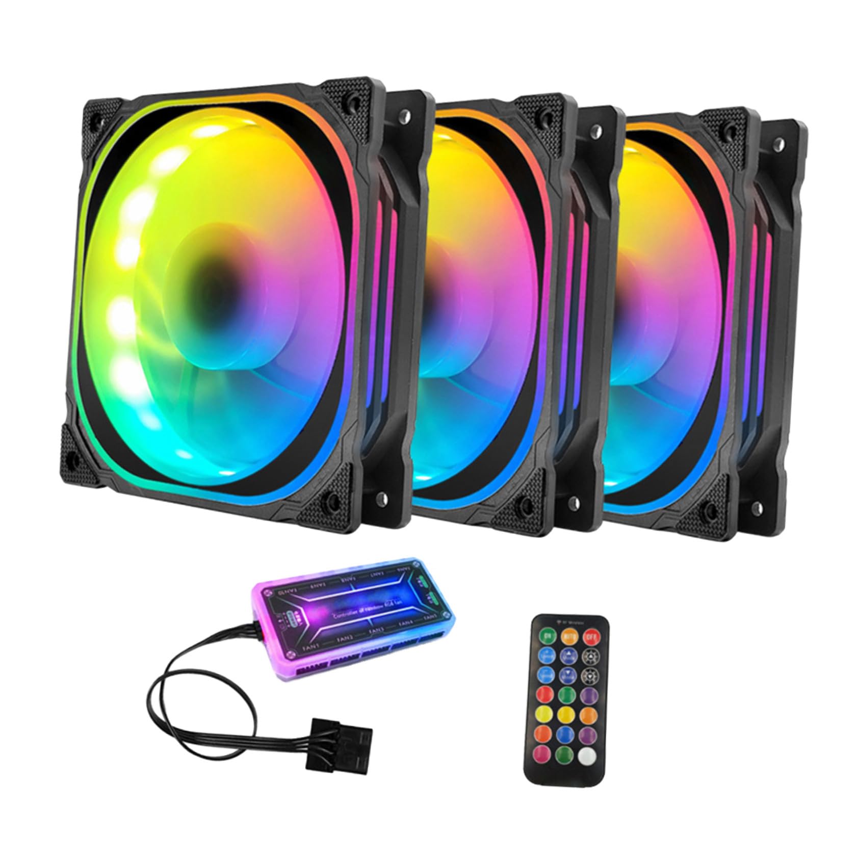 VALICLUD Ventilador de Refrigeración LED Rgb de 12cm para Ordenador con Plástico, 5 Ventiladores y Controlador Estándar Adecuado para Celebracion Verano
