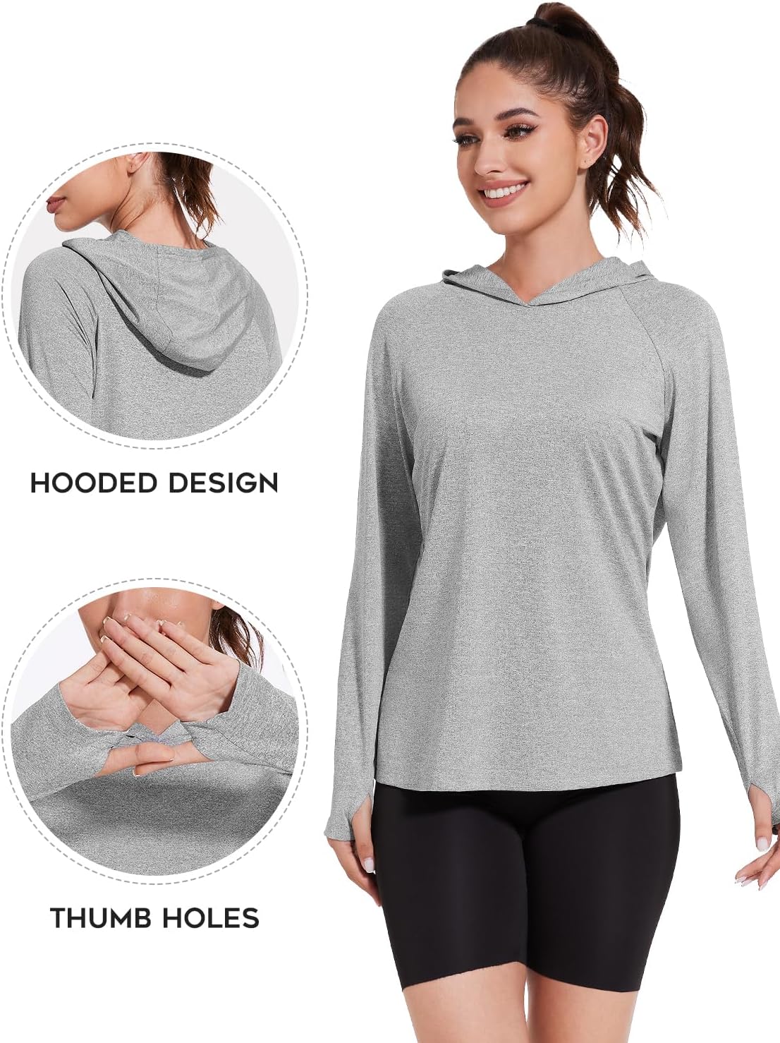Xelky Women's Hoodie Long Sleeve Sun Shirts Lightweight UV Protection Hooded Shirt Athletic Hoodie with Thumb Hole - Image 4