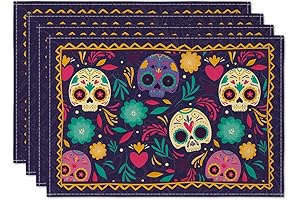 Artoid Mode Marigolds Skull Dia De Los Muertos Placemats Set of 4,...