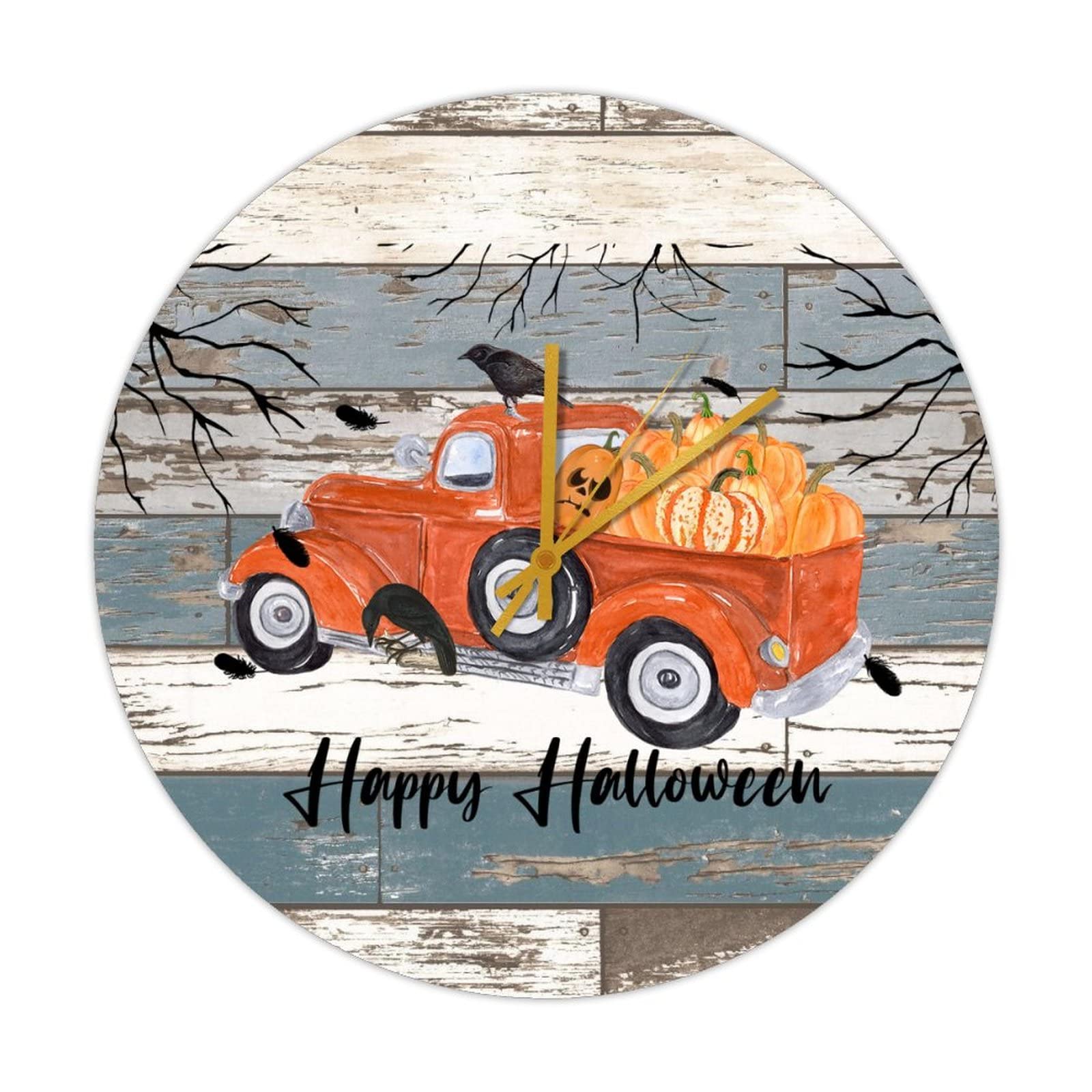 Horloges rondes en bois Happy Halloween style vintage rétro à quartz