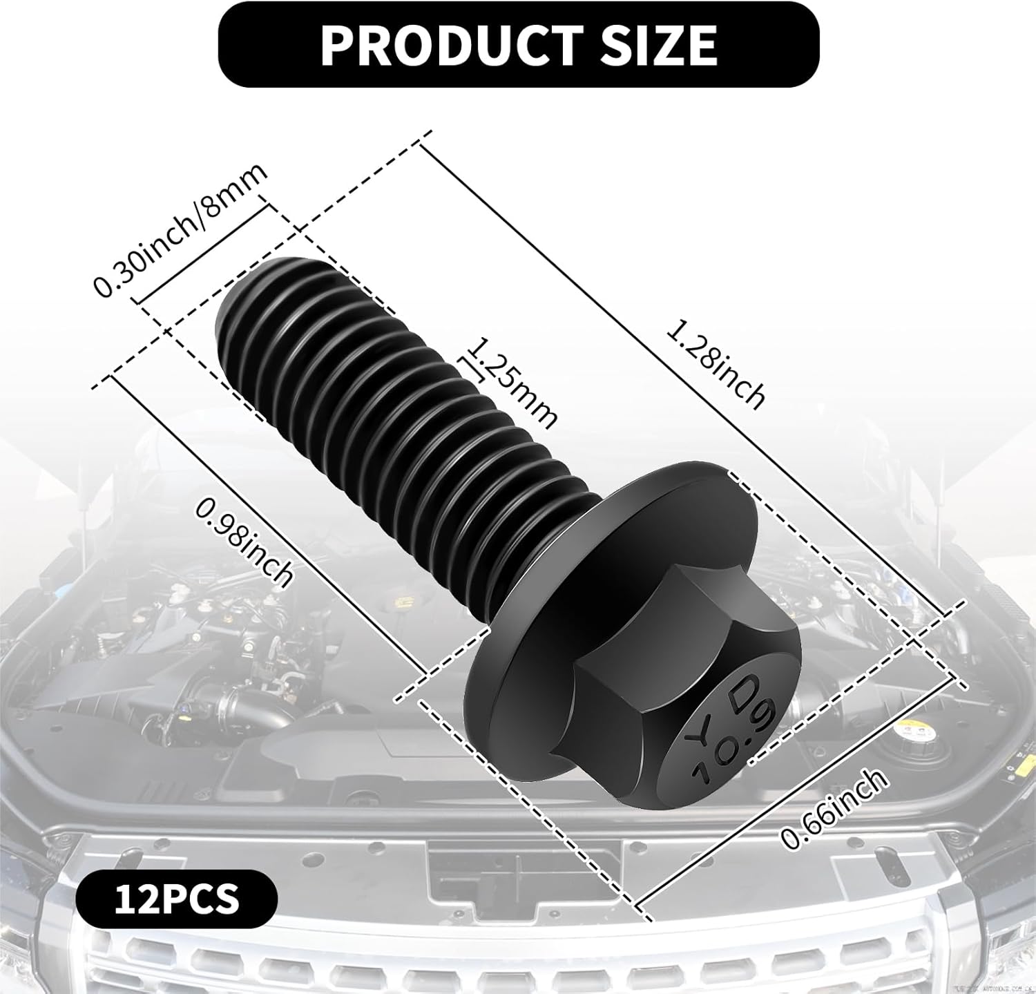12PCS M8x1.25 Exhaust Manifold Bolts OEM#551696,Grade 10.9 LS Header Bolts Compatible with GM LS LT Series Pontiac Chevrolet,LS Exhaust Manifold Bolts Replacement Car Accessories