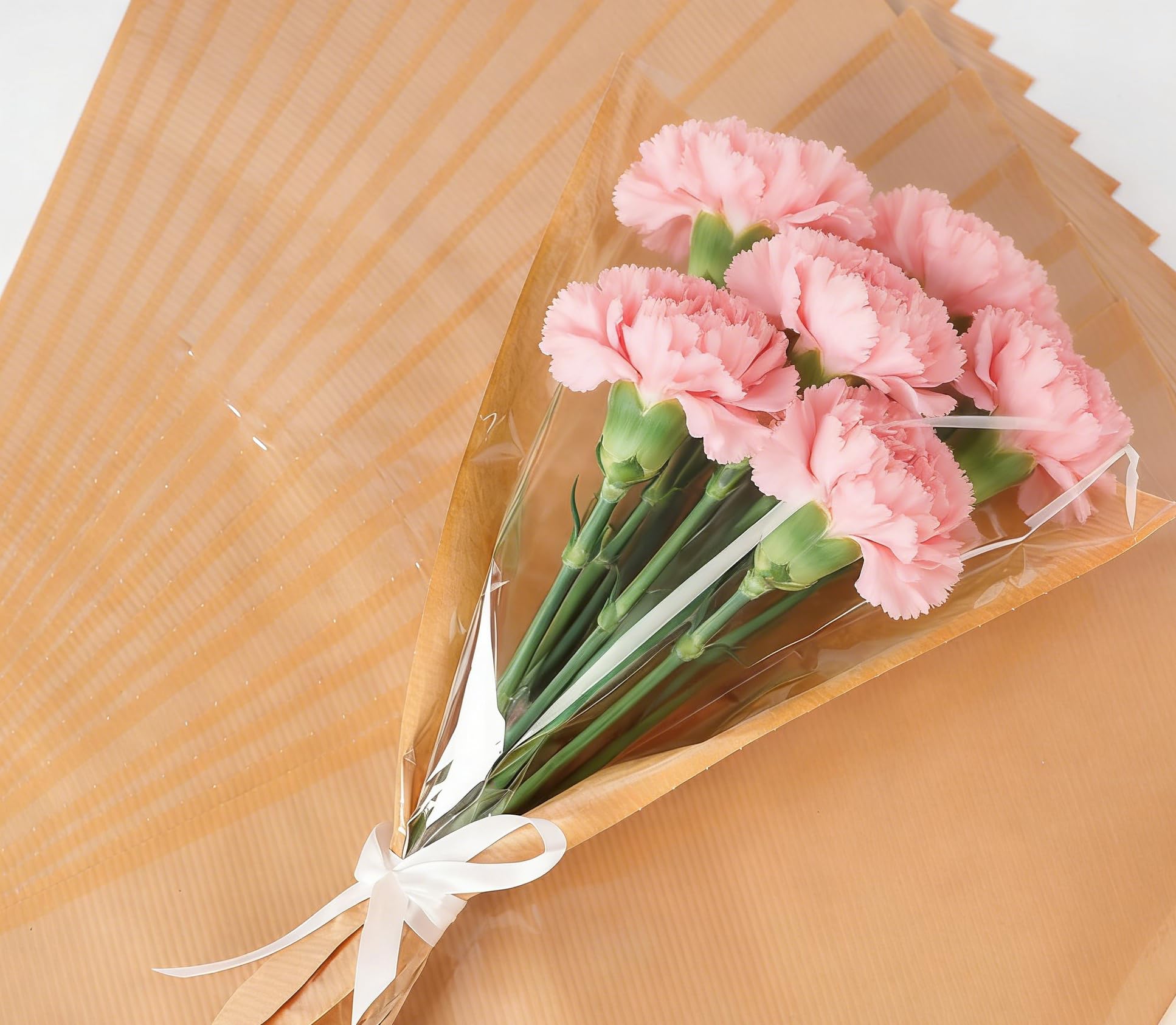 50 Pack Flower Bags for Bouquets, Brown Kraft Flower Bouquet Bags, Wrapping Sleeves for Florist Supplies, Gift Packaging for Wedding Birthday Valentine’s Day Mother‘s Day 9.8x3.9x17.9 Inches