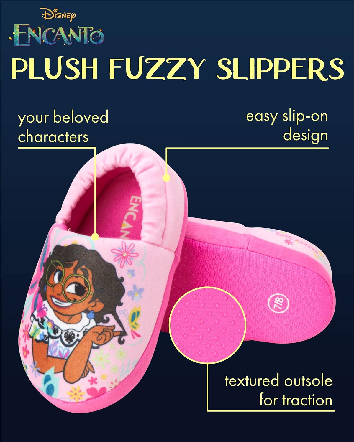 Disney Princess Encanto Little Mermaid Slippers for Girls Kids House Shoes