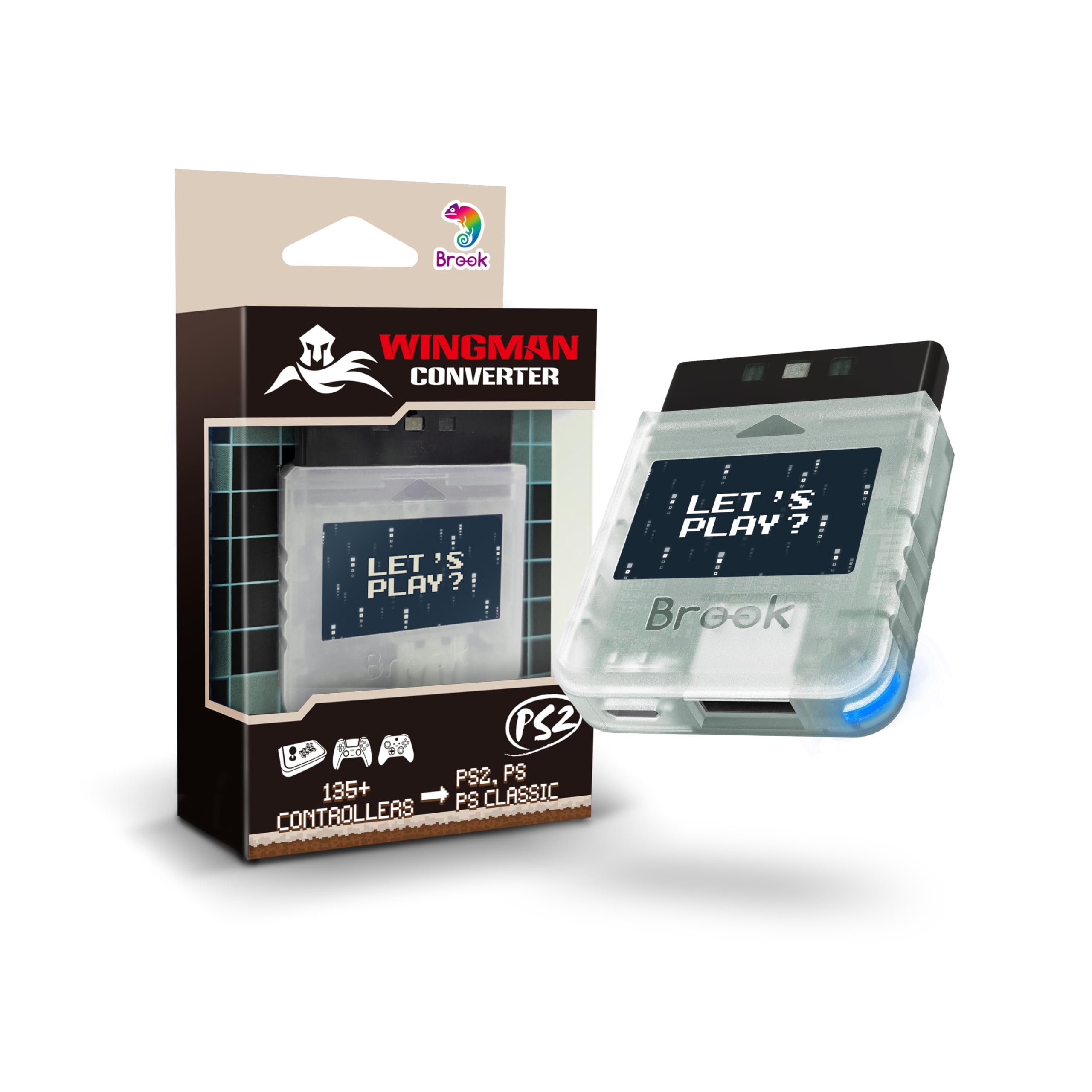 Brook Wingman PS2 Converter for Xbox 360/Xbox One/XSX|S/Xbox Elite 1&2/PS5/PS4/PS3/Switch Pro Controller to PS2/PS/PS Classic - Clear Edition