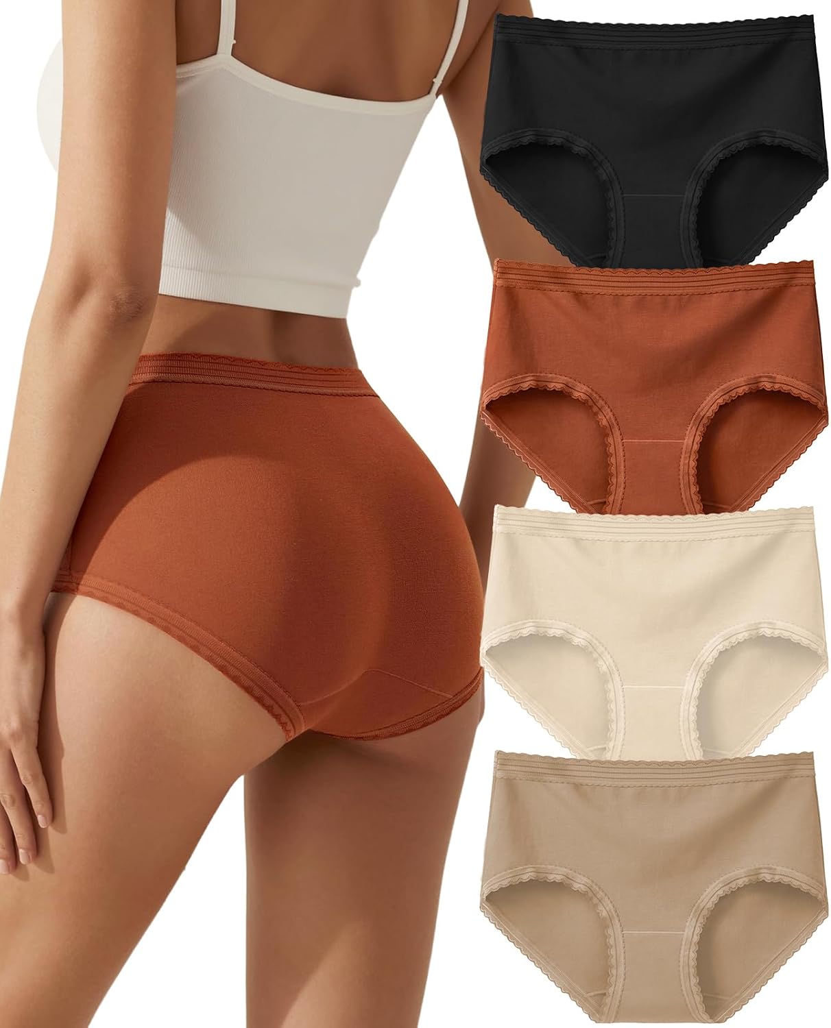 High Waisted Cotton Underwear for Women Full Coverage 4 Pack | Breathable Fabric,Tagless Design,Soft Stretch Feel,Ladies Panties Briefs for Work,Travel,Daily Wear,and Comfort.