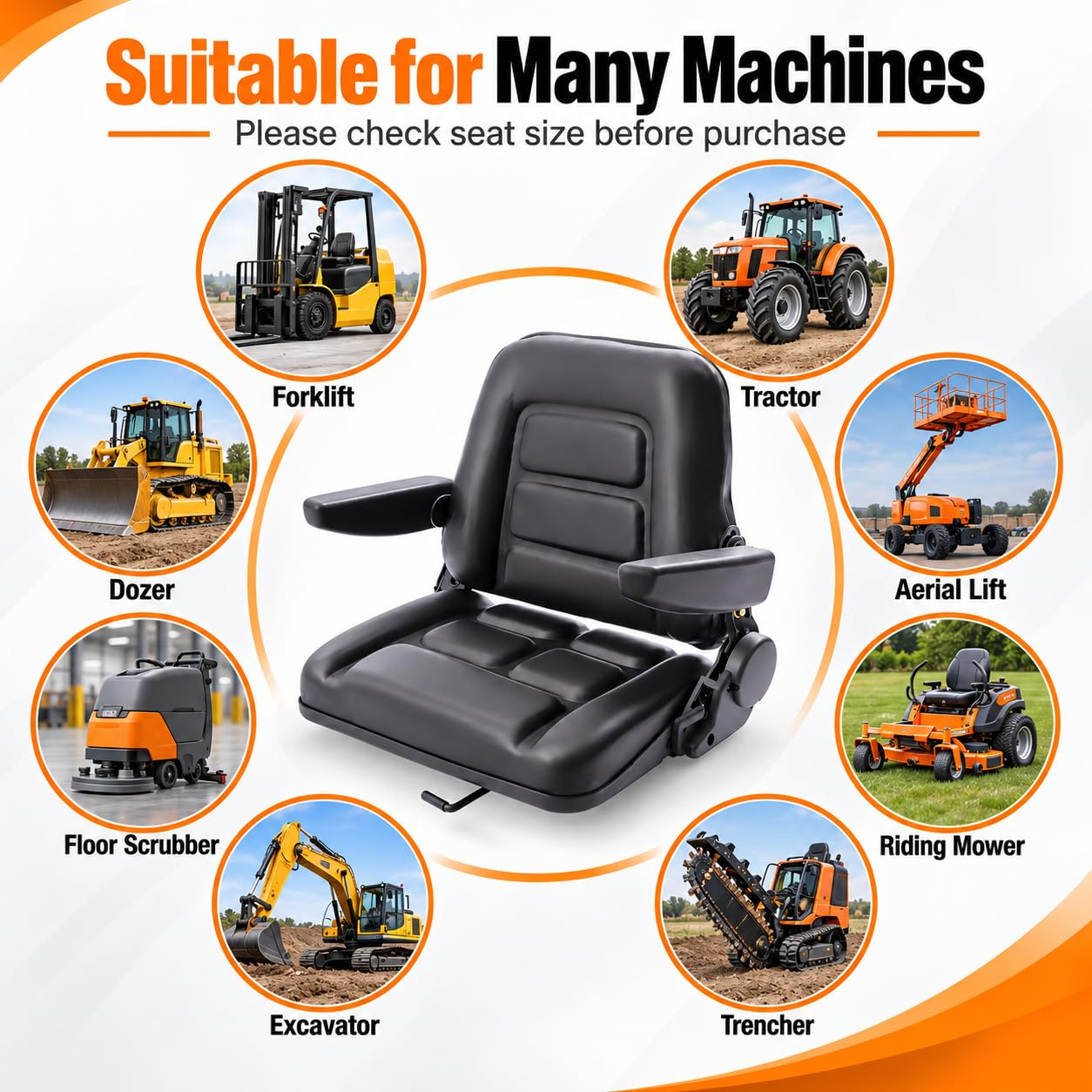 Siège de Tracteur avec Dossier Réglable Universel Siège Chariot élévateur,Pliable,en PVC cuir, Imperméable,Pour Tondeuse à Gazon, Bulldozer, Excavateur