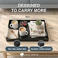 Vista 3 de Bandeja de Servir Acrílica Negra para Tocador, Baño, Exterior, Alimentos y Decoración con Asas (Rectangular, Pequeña)