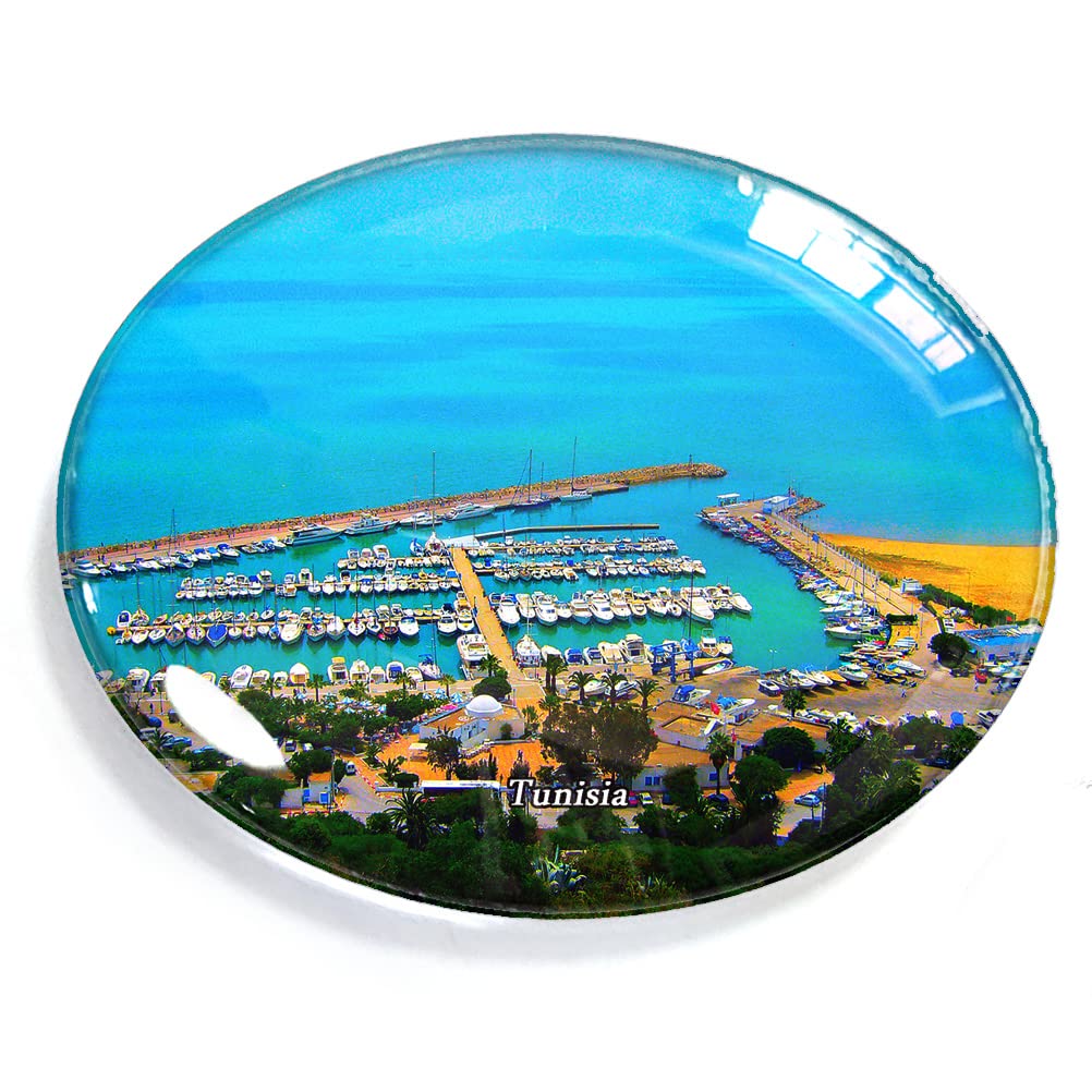 Tunisia-4872 Tunisia Magnet Fridge Refrigerator Freezer Magnet Sticker Souvenir Decorations Oval Crystal Magnet Kitchen Whiteboard