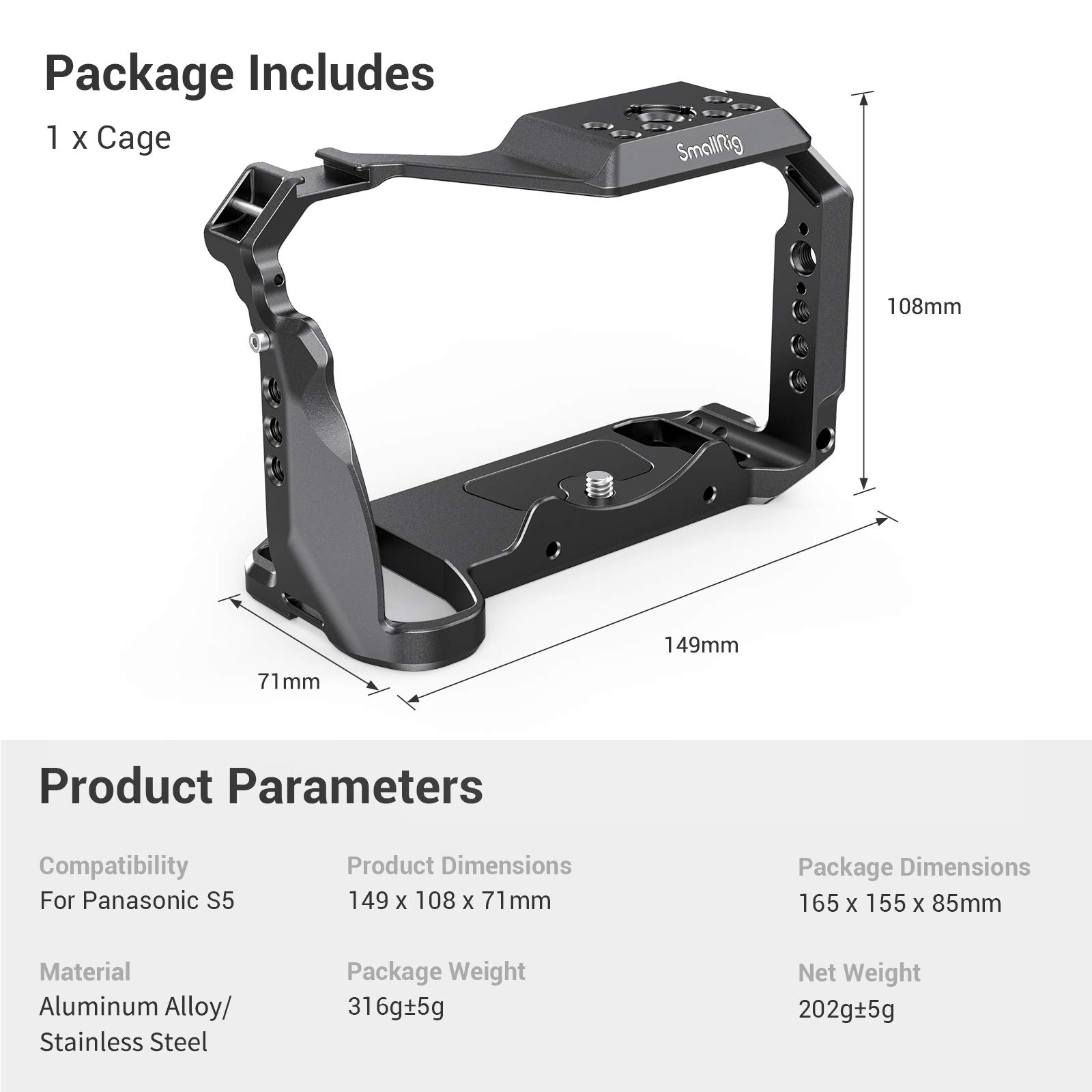 SMALLRIG S5 Cage pour Panasonic S5, Non Compatible avec S5 II - 2983