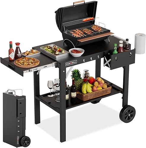 Mesa de parrilla para exteriores, carrito plegable con mesa auxiliar extraíble, soporte de parrilla Blackstone, apto para 17 pulgadas o 22 pulgadas,