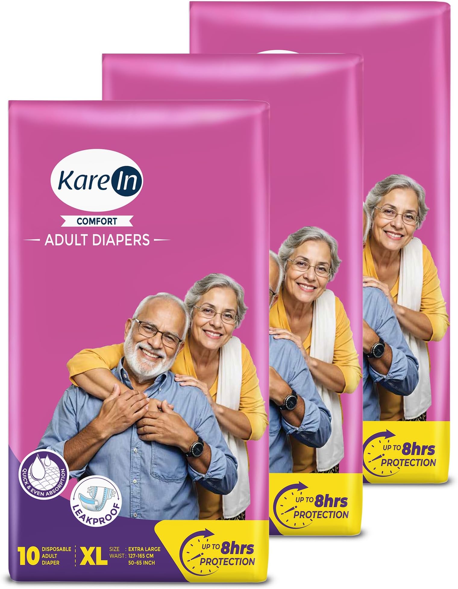Karein Comfort Adult Diaper Tape XL Size, Extra Large, Waist (127-165cm 50"-65"), 30 Unit, Long Protection Hour, Unisex, Quick & Even Absorption, Leakproof, Odour Control, Wetness Indicator