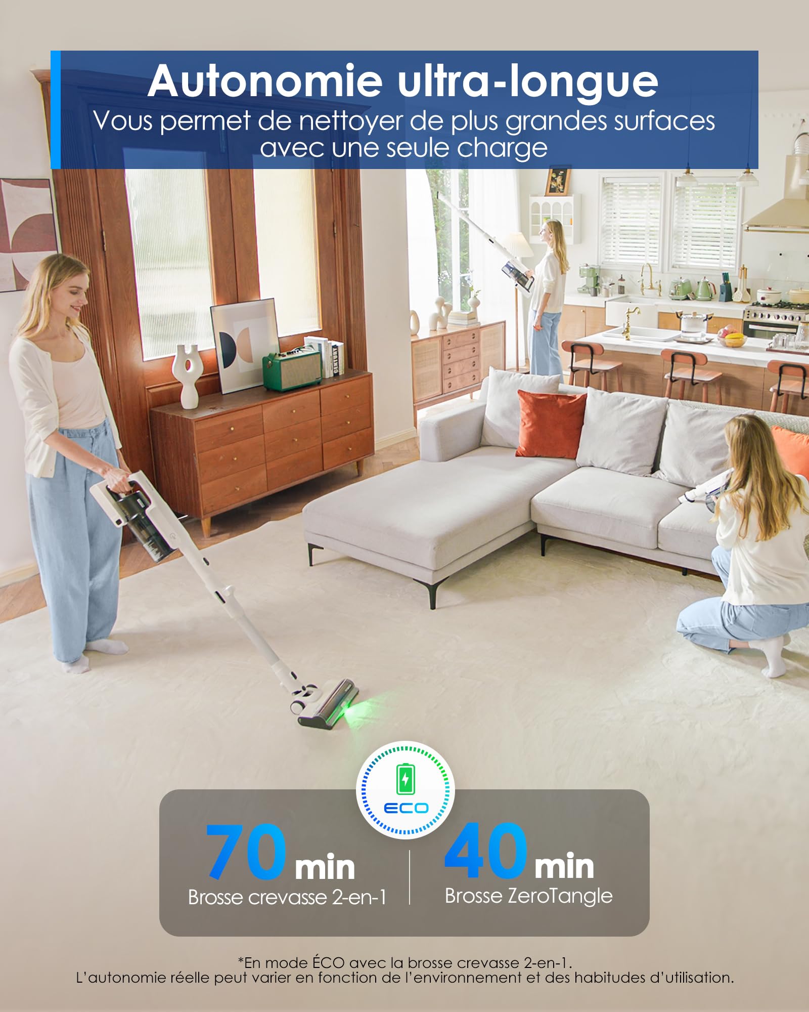 Tineco Pure One A50S Plus Aspirateur Balai sans Fil, Aspiration 185W, 70 Min d’Autonomie, Réservoir Plus Large de 1L, Brosse Motorisée 3DSense, Technologie Dura-Cyclone, Vient à Bout des Gros débris