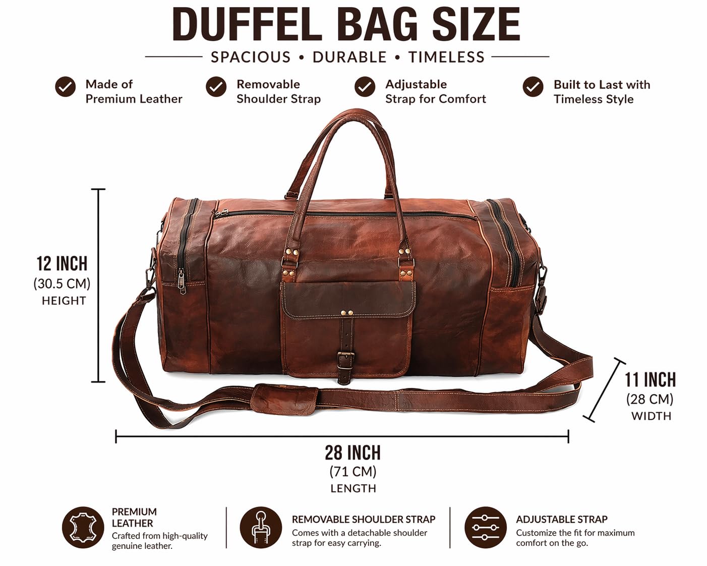 Viaje de Cuero, Bolso Week-End de Cuero Impermeable Bolso Deportivo Gran Formato para Hombre y Mujer - Marrón, marrón, extra-large, bolsa de viaje