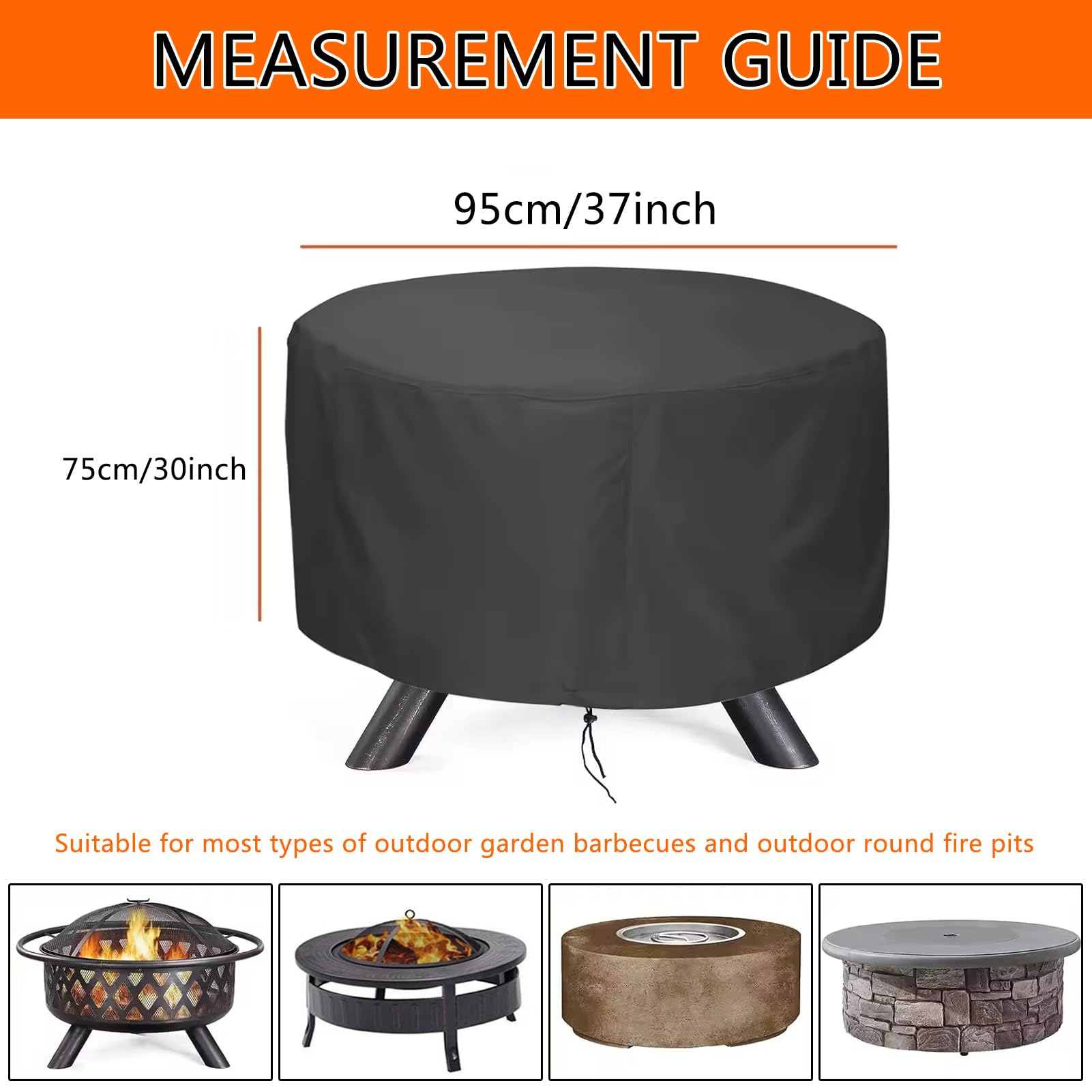 Imperméable Couverture Ronde pour Brasero Patio, Couvertures de Gril de Barbecue l'extérieur, Housse de Protection pour Braséro Rond (Noir,95x75cm)