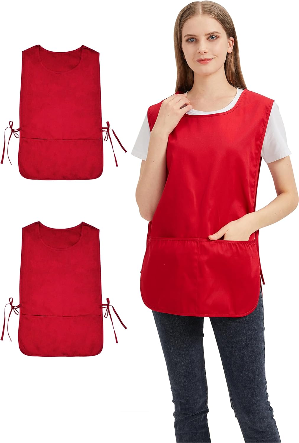 Nanxson Unisex 2 Pack Cobbler Apron with 2 Deep Pockets, Smock Apron with Side Ties for work kitchen CF3137