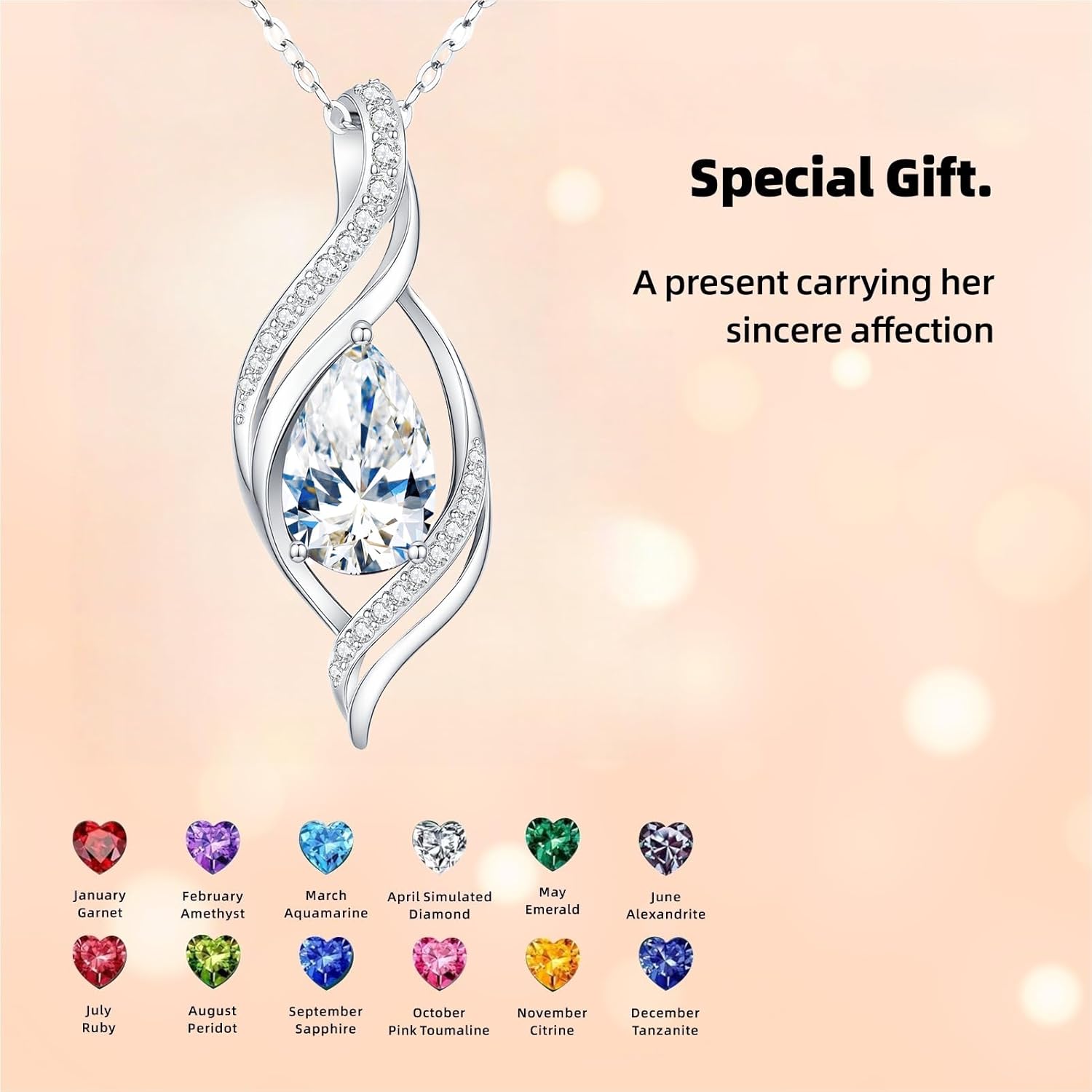 Birthstone Necklace gift for Women S925 Sterling Silver Teardrop with Cubic Zirconia- Birthday Jewelry gift for her, Girlfriend, Wife, Mom on Birthday, Anniversary - Image 4