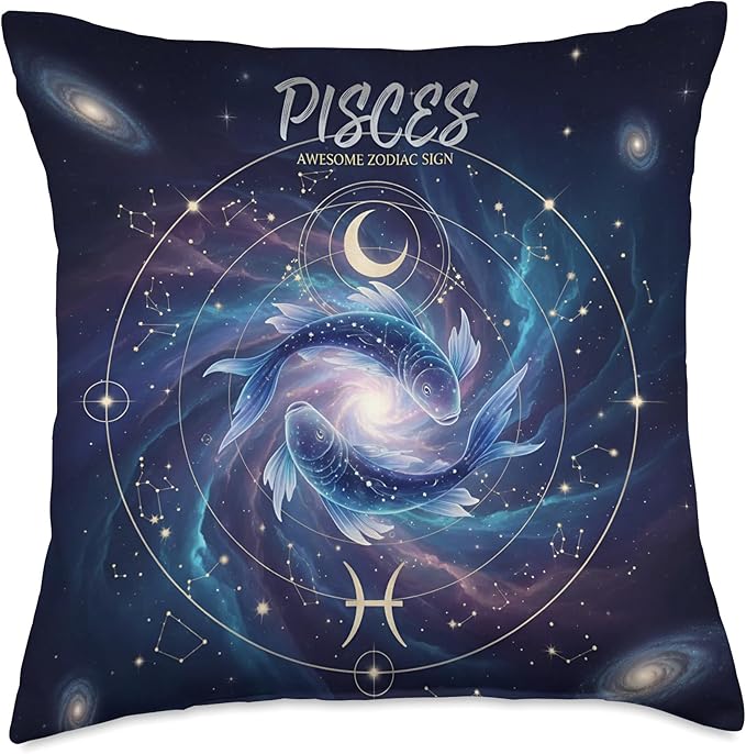 Pisces Awesome Zodiac Sign Yin and Yang Astrological Throw Pillow