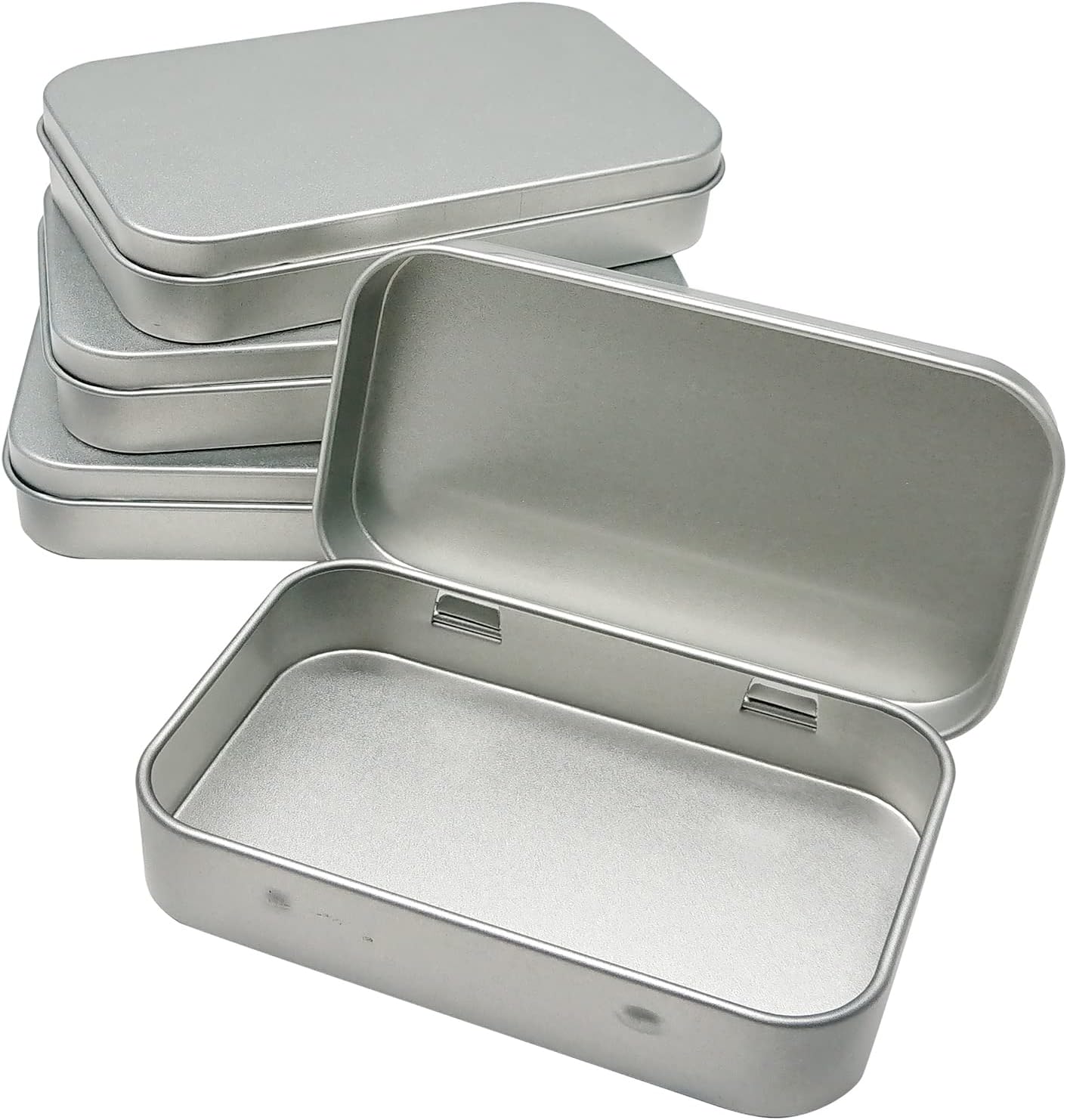 Axe Sickle 4 Pack Tin Box Containers 3.7 x 2.4 x 0.8 Inch Metal Storage Box with Hinge Lids, for Home Storage, Outdoor Active Storage Containers, Home Organizer Small Tins, Silver