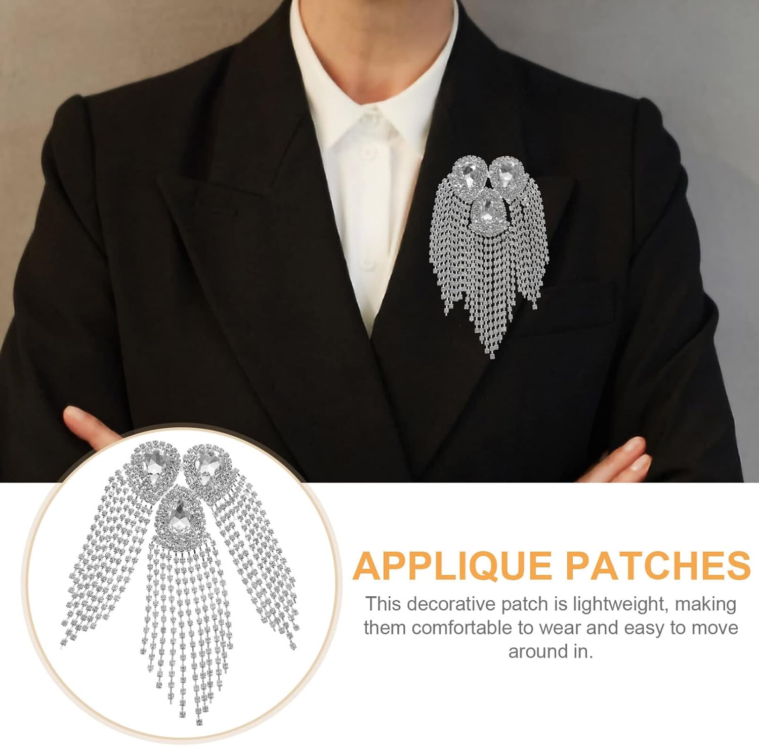 TEHAUX Decorative Tassel Applique Patch Alloy Ornament Clothing Ornament for Suit Dress Shoes Sewing Decors for Apparel Trim Lightweight Beaded Applique Patch 7.08 X 3.14 X 0.31 in