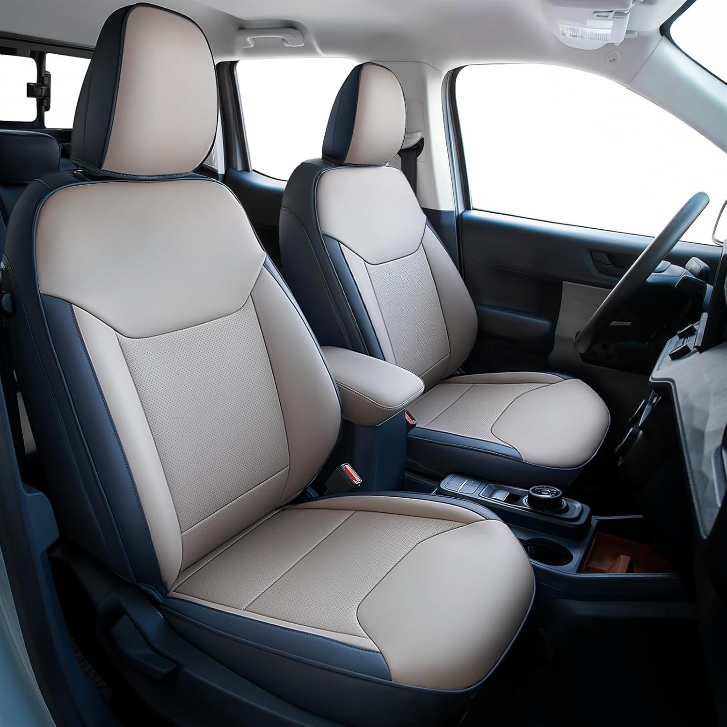 ( incomplete)Leather Seat Covers Custom Fit for Maverick 2022-2025, Compatible with XL, XLT, Lobo, Lariat, Tremor Model - Armrest Covers Included - Faux Leather, Fully Covered, Fit Like a Glove Smoked Truffle & Navy Blue