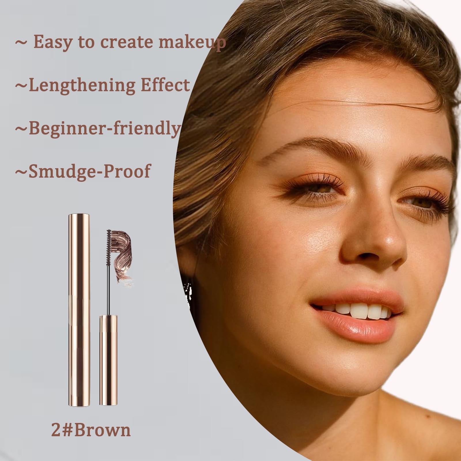 Brown Mascara for Mature Women in Their 20s Waterproof Long-Lasting Smudge-Proof Telescopic Mascara for Mature Thinning Lashes with Gentle Formula for Sensitive Eyes Slim Brush (Brown) - Image 2