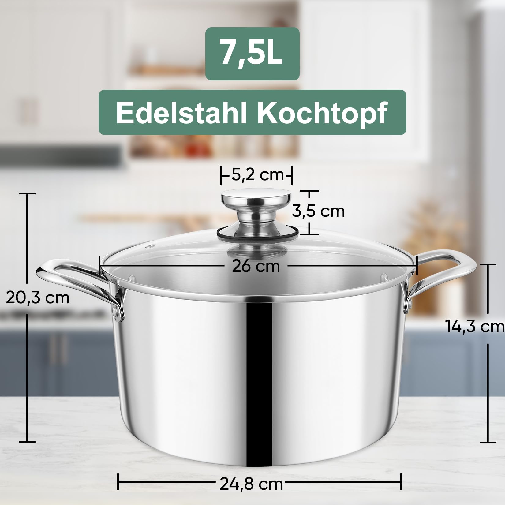 Onader 3-warstwowy garnek ze stali nierdzewnej ze szklaną pokrywką (1, 7,5 l)