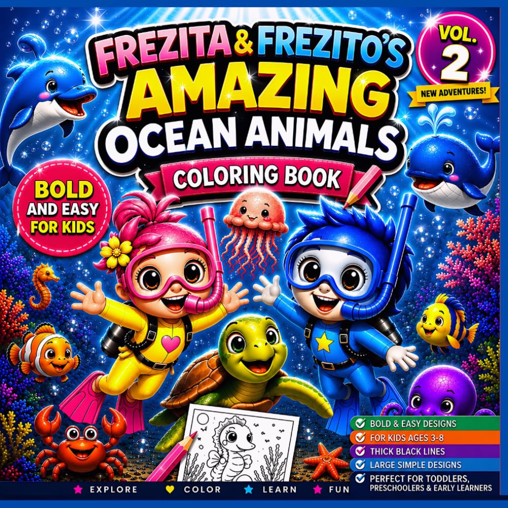 FREZITA & FREZITO'S AMAZING OCEAN ANIMALS COLORING BOOK - Volume 2: Bold & Easy Coloring Book for Kids Ages 3–8 | Explore Amazing Ocean Animals | ... FREZITO'S OCEAN ANIMALS COLORING BOOK SERIES)