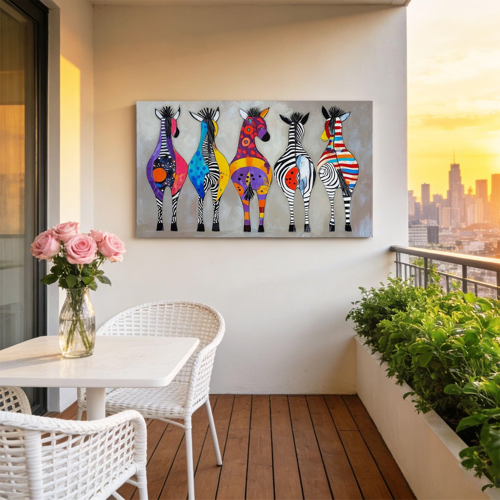 90 x 60 cm Wohnzimmer Deko Tiere Zebra Graffiti Kreativ Pop Art Wandbild Kunstdruck auf Leinwand Bild Schlafzimmer über Bett Room Kinderzimmer Decor, Vlies Wandbild Kunstdruck Wanddeko