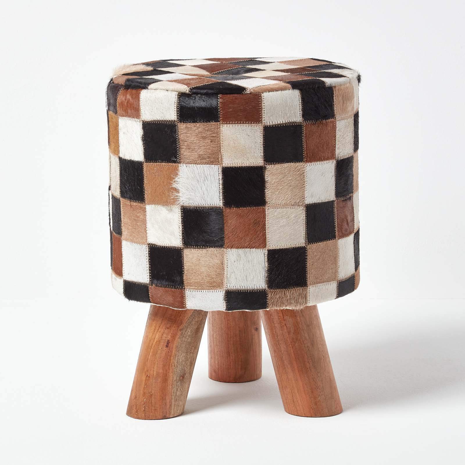 Tabouret en cuir véritable de luxe et bois noble HOMESCAPES