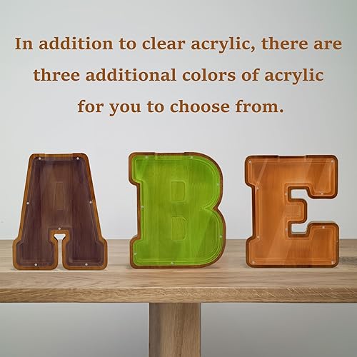 Miniatura 6 de Alcancía grande de madera con nombre personalizado para niños y niñas, alfabetos, letras A-Z, monedas, billetes, cambio de dinero, caja bancaria