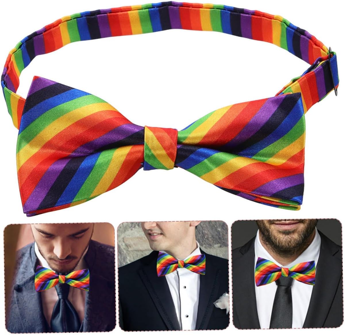 FOMIYES 2Pcs Unisex Rainbow Stripes Bow Tie Durable Fabric Bowtie for Parties Stage Shows and Cosplay Vibrant Colors for Men Women