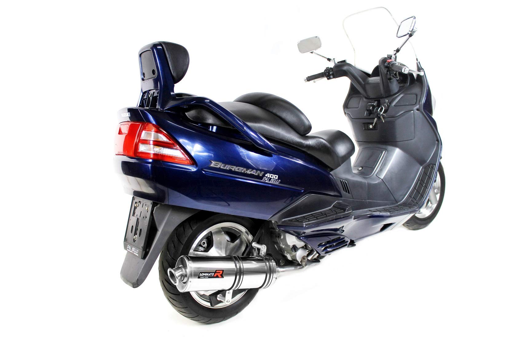 BURGMAN 400 Marmitta racing OVAL Dominator Exhaust Terminale di Scarico Silenziatore 1998 1999 2000 2001 2002