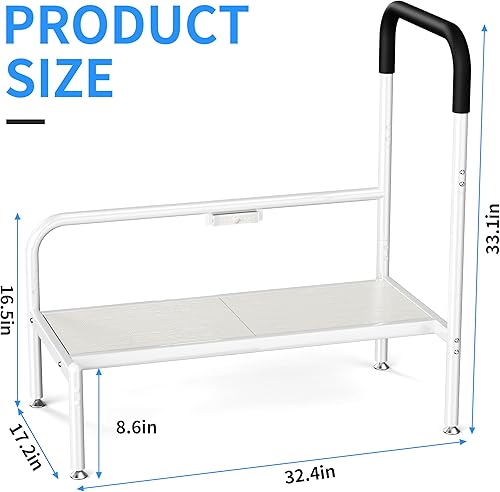 Miniatura 6 de Taburete de cama para adultos, escalones de noche para personas mayores con mango antideslizante y luz LED, riel de asistencia estable para camas