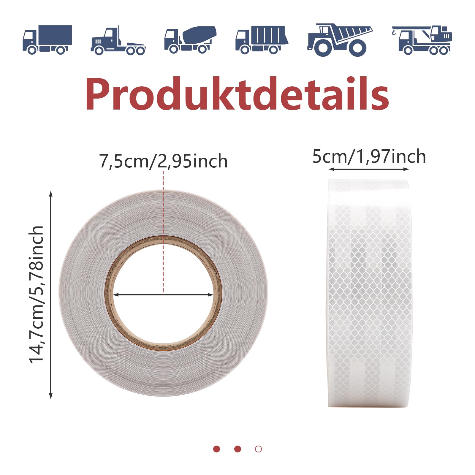 AKOLAFE Cinta reflectante autoadhesiva blanca, 25 m x 5 cm, cinta reflectante de PVC, impermeable, cinta reflectante duradera para bicicleta, coche, camión
