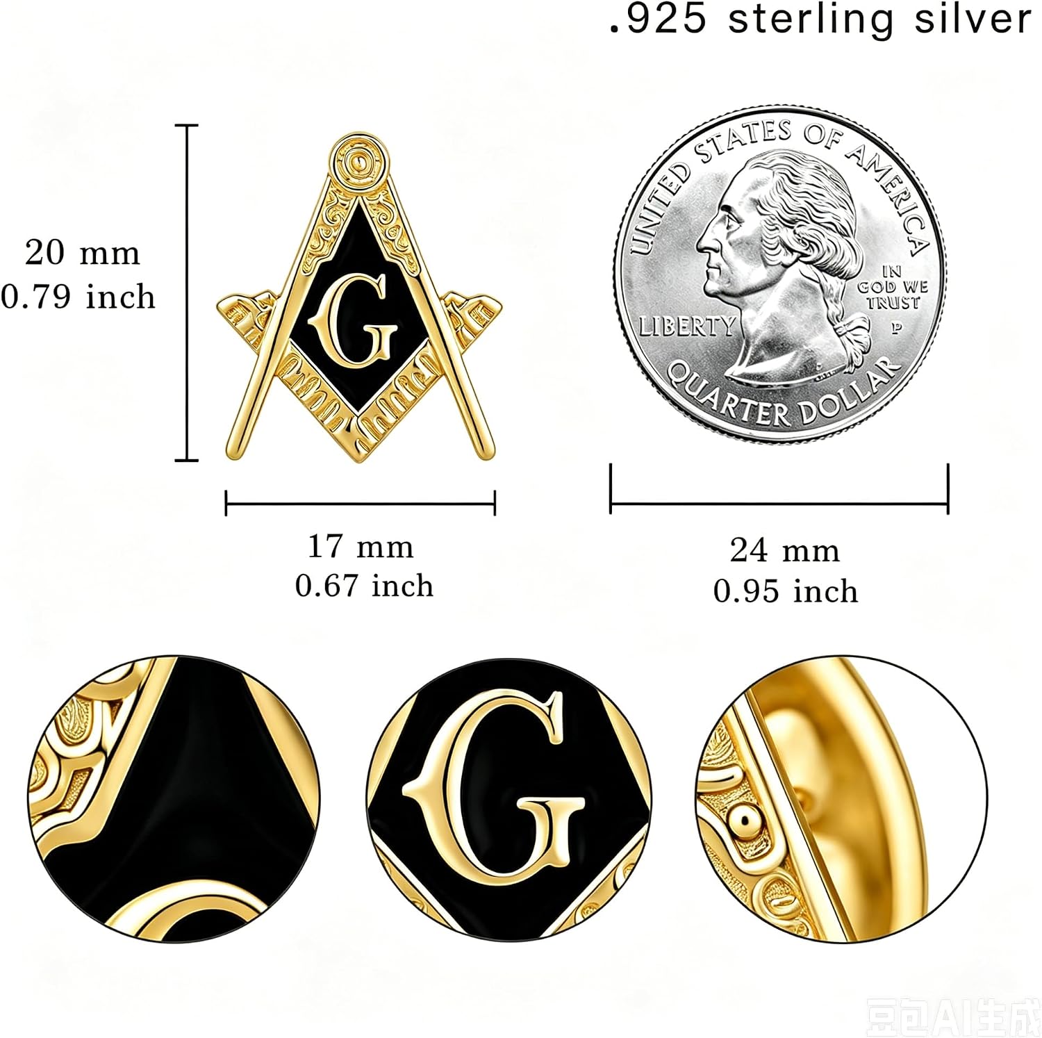 Masonic Tie Tack 925 Sterling Silver Tie Tacks for Men Tie Jewelry Accessories Gifts for Men Birthday