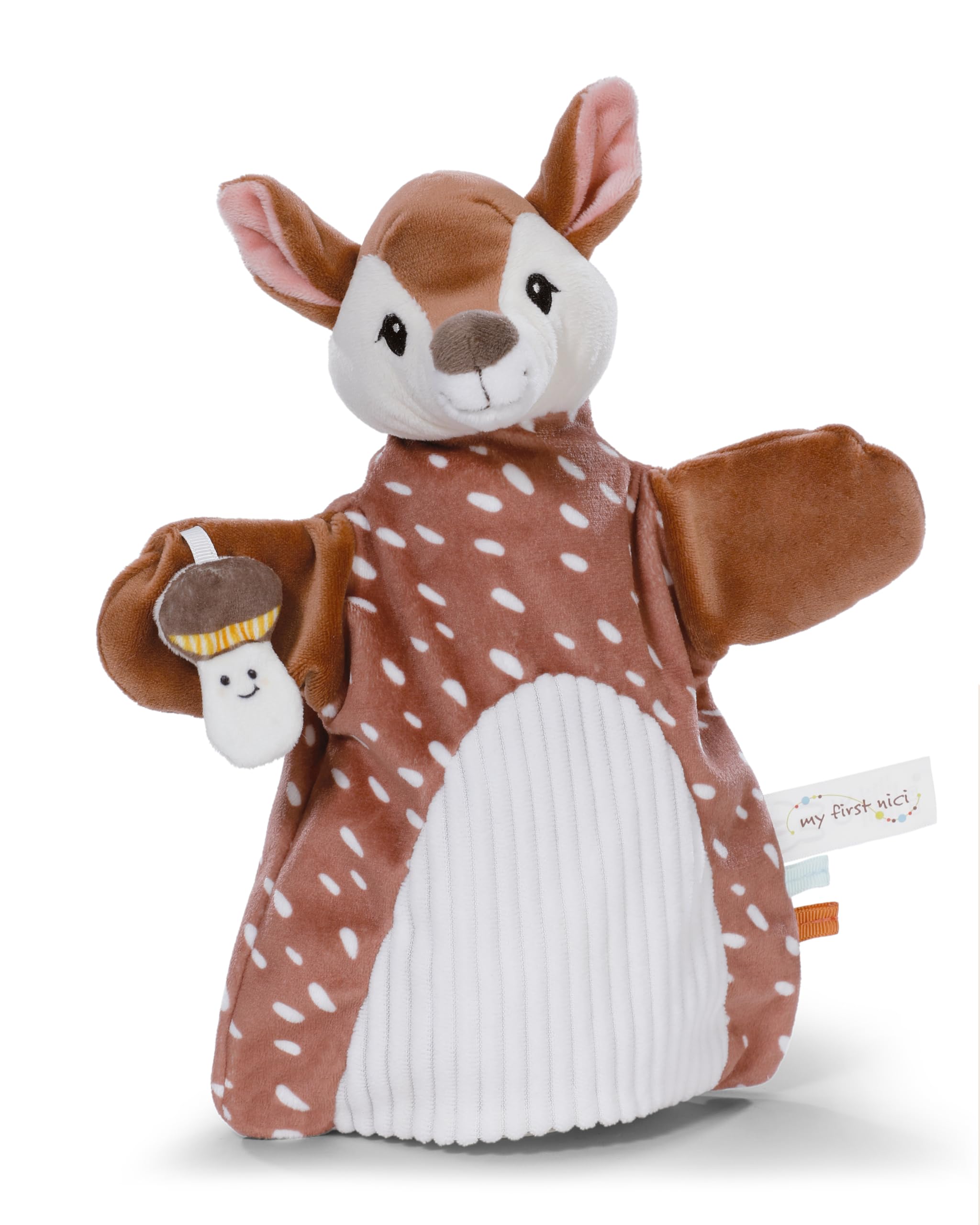 NICI 2-in-1 Comfort Blanket and Hand Puppet, Fawn, 26 x 25 cm, Brown, Cuddly Blanket for Babies and Toddlers, Baby Cuddle Blanket for Playing, Gripping, Cuddling and Discovering – 61855