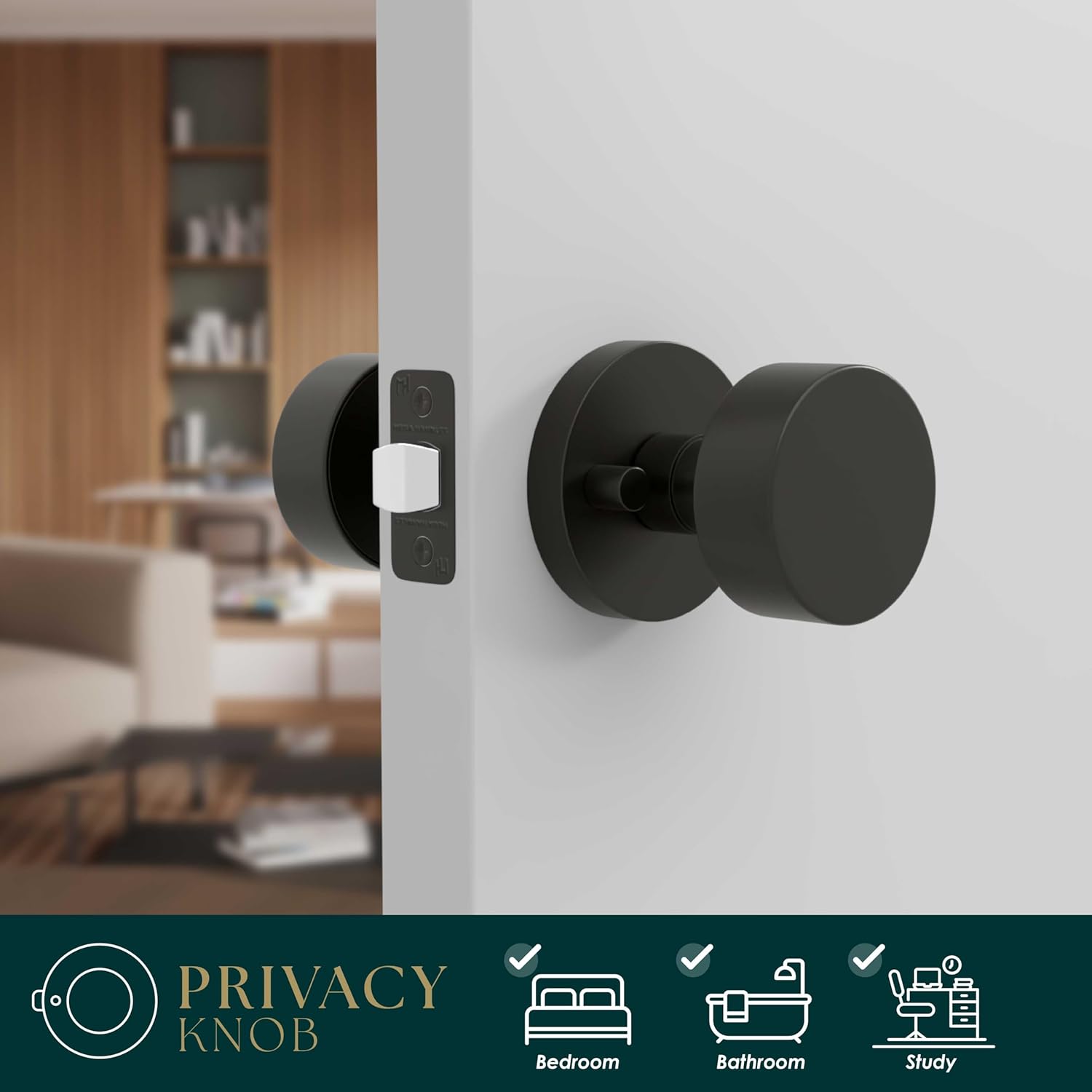 Mega Handles Buena Privacy Door Knobs - 3 Pack Reversible Interior Matte Black Door Knob, Heavy Duty Bed and Bath Door Knobs with Privacy Lock, Fits All Standard Door Sizes - Matte Black