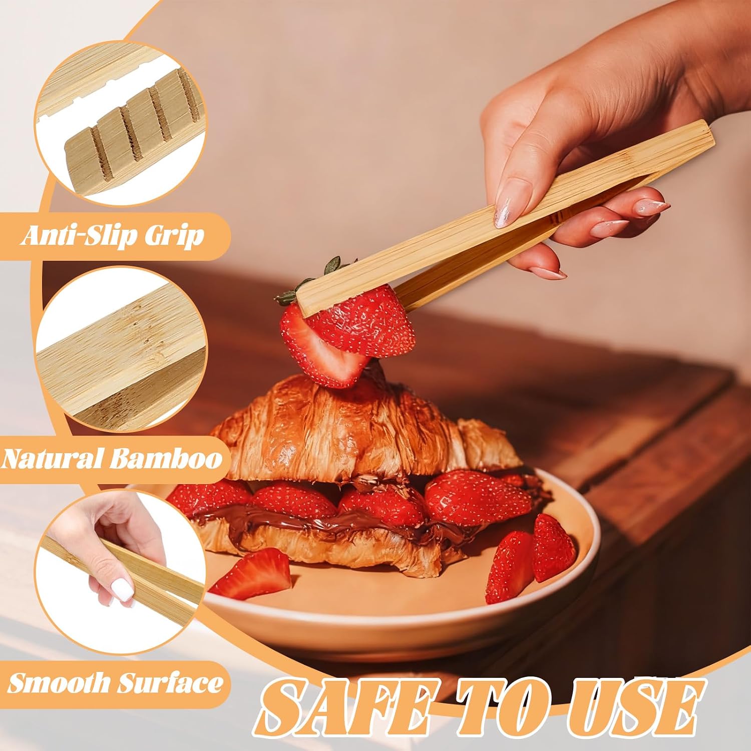 12 Pcs Bamboo Toaster Tongs 7.9'' 10'' Wooden Cooking Tongs