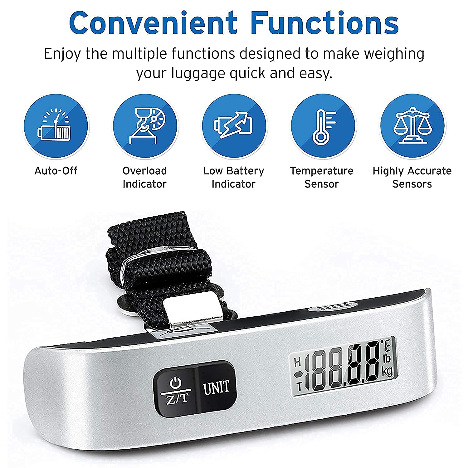 NETXE New Electronic Portable Weighing Machine Digital Accurate Mini Scale with Strong Metal Hooks Luggage Bag Scale For Travel Fishing Manual Weight 110 lb/50 Kg LCD Display Screen 1