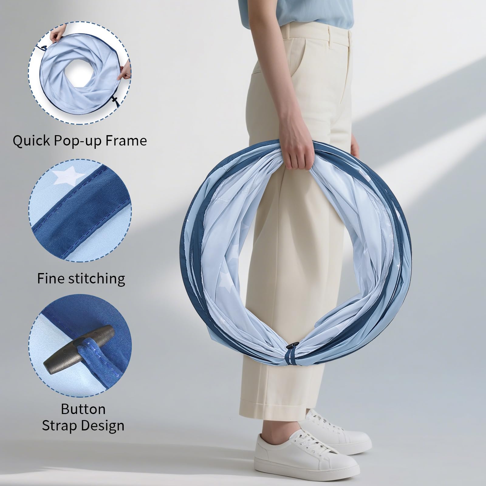 Tunnel de Jeu Pop-up pour Enfants: Tente-Tunnel Pliable en Tissu Peau de Pêche pour Bébés Rampants-Jouet pour Tout-Petits Intérieur Extérieur - Cadeau pour Garçons Filles 175 × 46 cm (Étoiles Bleues)