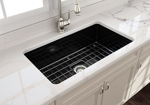 Miniatura 7 de BOCCHI Sotto - Fregadero de cocina de doble montaje de 32 pulgadas con rejilla inferior protectora y colador, color negro