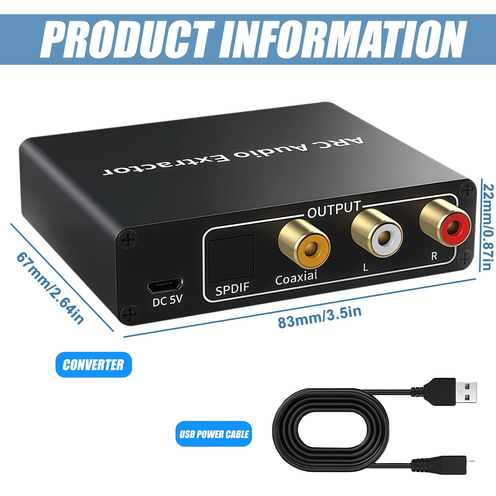 Konwerter HDMI ARC DAC audio optyczny koncentryczny 3,5 mm do soundbar home theater HDTV