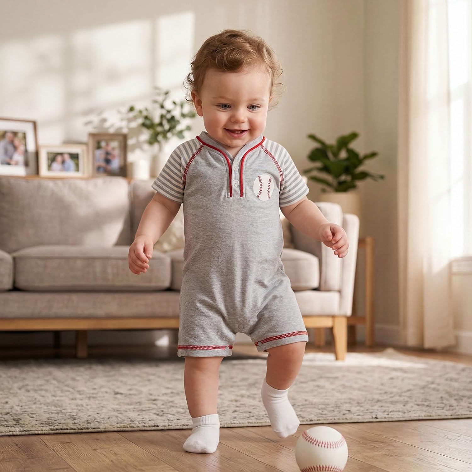 Yuemengxuan Newborn Baby Boy Baseball Jumpsuit Striped Raglan Sleeve Baseball Romper Infant Summer Outfit