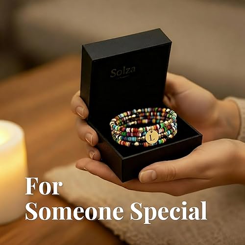 Miniatura 5 de Juego de 4 pulseras con iniciales de cuentas de colores, joyería apilable personalizada, pulseras elásticas ajustables para mujer, juego de pulseras