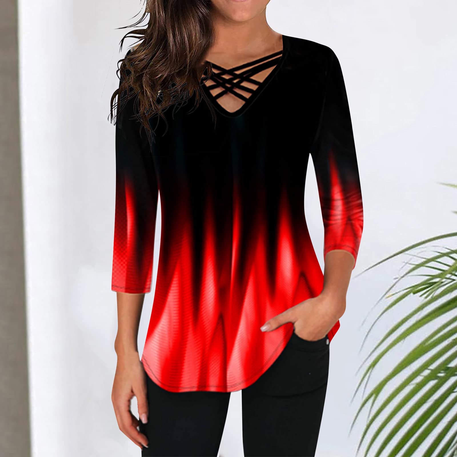 Womens V Neck Sleeve Shirts Criss Cross Casual Desertcart INDIA