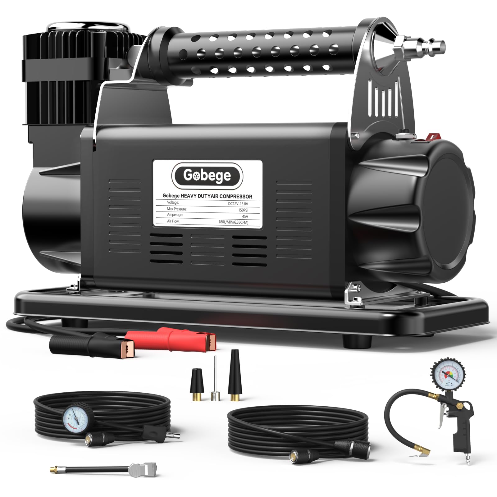 Gobege 12v Air Compressor Heavy Duty, 6.35CFM 180LMP Tires Inflator, Portable Air Compressor for Truck Tires Max 150PSI, Stronger Cylinder Offroad Air Pump for 4x4 Suv Vehicle Rv