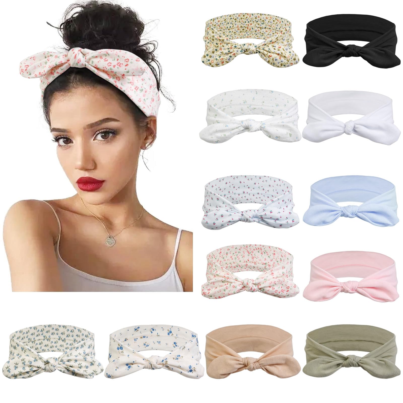 Amazon.com : 12 Pack Wild Floral Bow Headbands for Women  display picture 2