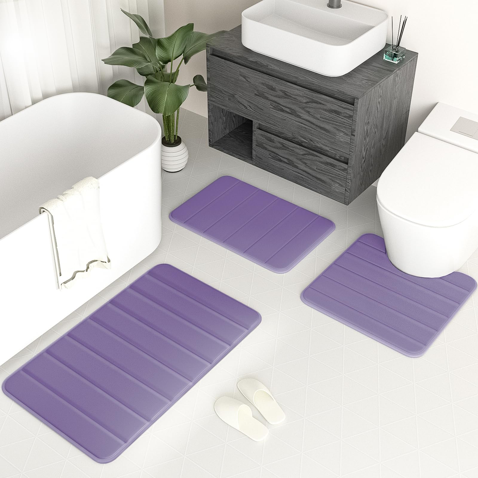 bathroom rugs 3 piece memory foam bath rugs set of 3 super water absourb bath mats velvet cover soft rugs on bathroom,bedroom,living room,dog mat,home decoration,lavender purple